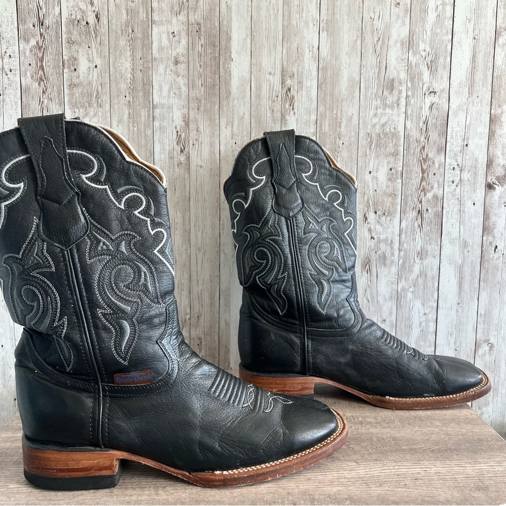 Rancho Grande Men’s Classic Black Western Whit Stitched Cowboy Boots 10.5